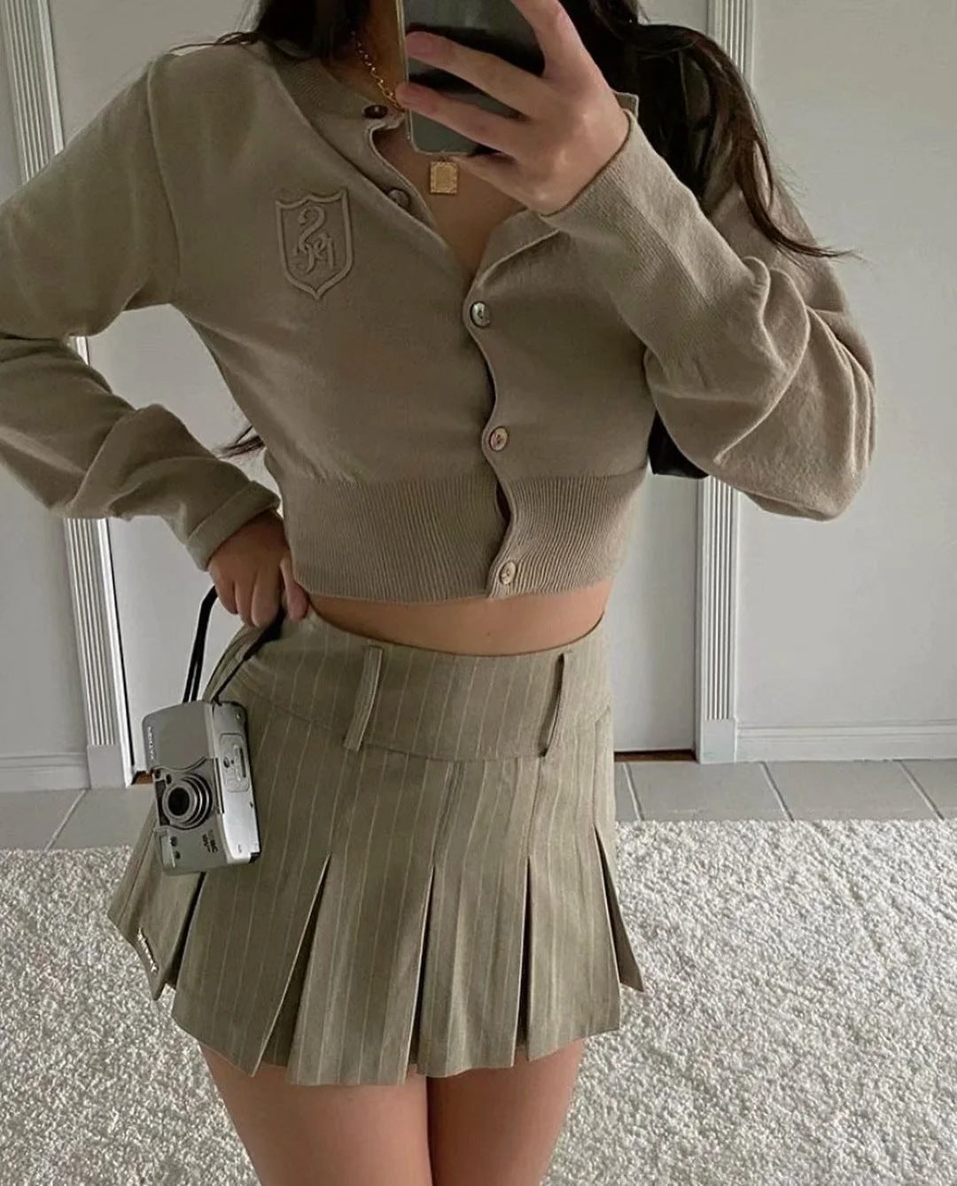 British Style Letter Embroidered Cropped Knitted Sweater Coat