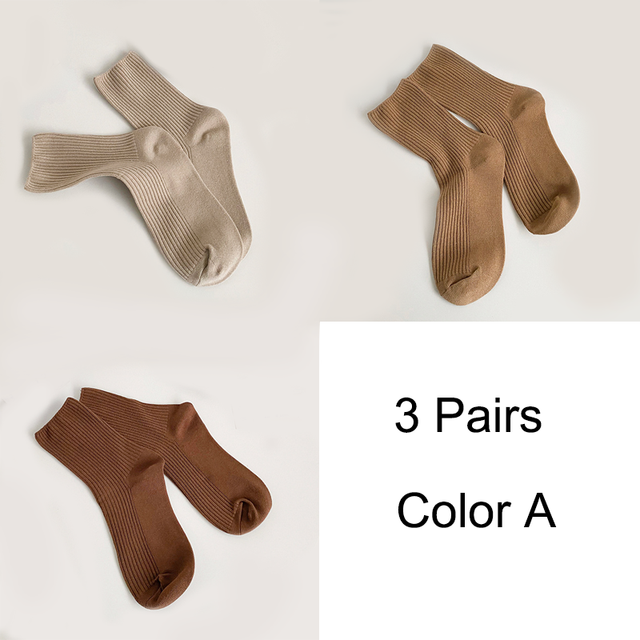 Women's Double Needle Vertical Strip Solid Color Medium Tube Pile Socks