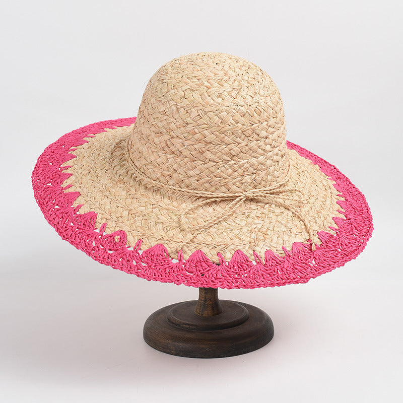 Women's Big Brim Shade Sunscreen Color Matching Raffia Hat