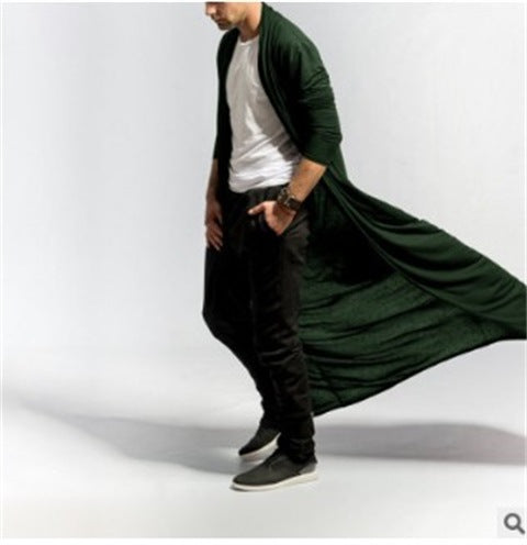 Slim Long Trench Coat Casual Fashion Solid Color Men'S Top