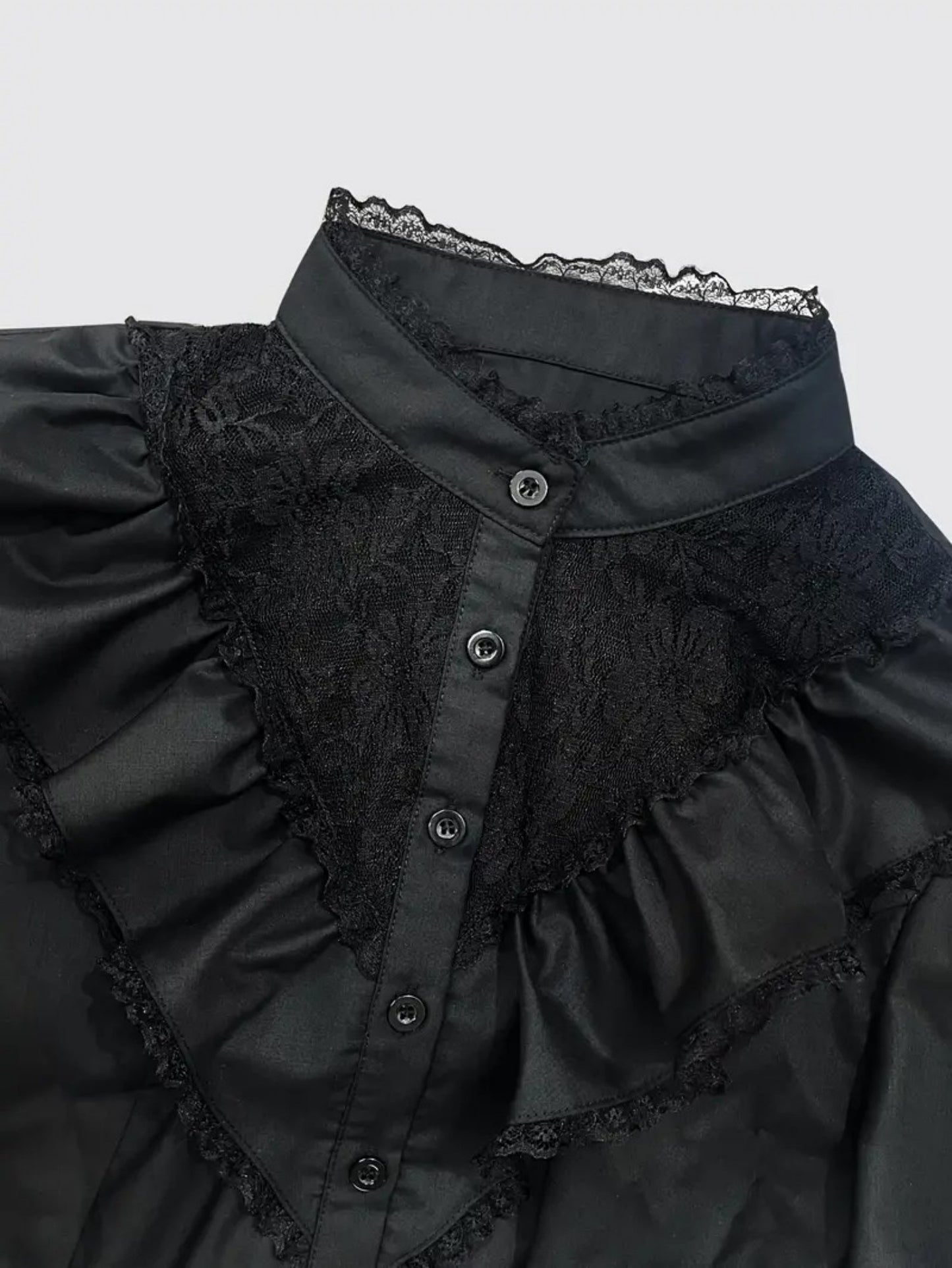 Lace Patchwork Button Up Front Shirt With Unique Style