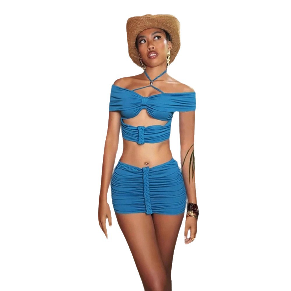 Figure-hugging Pleated Mini Skirt And Matching Three-piece Set