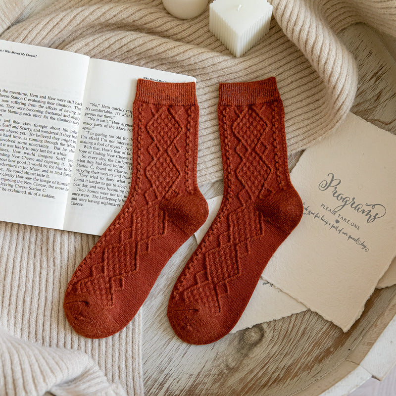 Classic Dark Floral Japanese Retro Solid Color Ladies Wool Socks