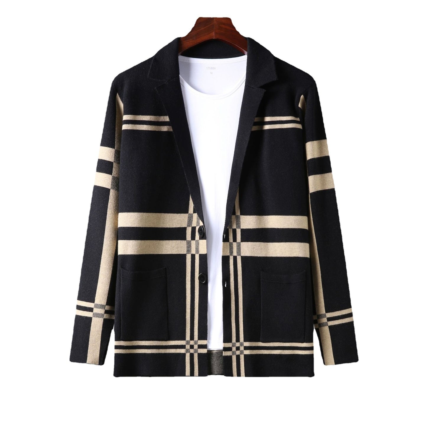 Men's Thin Plaid Knit Casual Cardigan