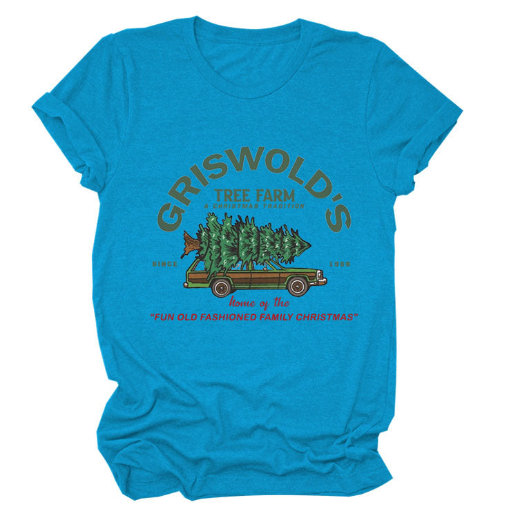 Christmas Tree Letters Fashion Short-sleeved Christmas Round Neck Women's T-shirt