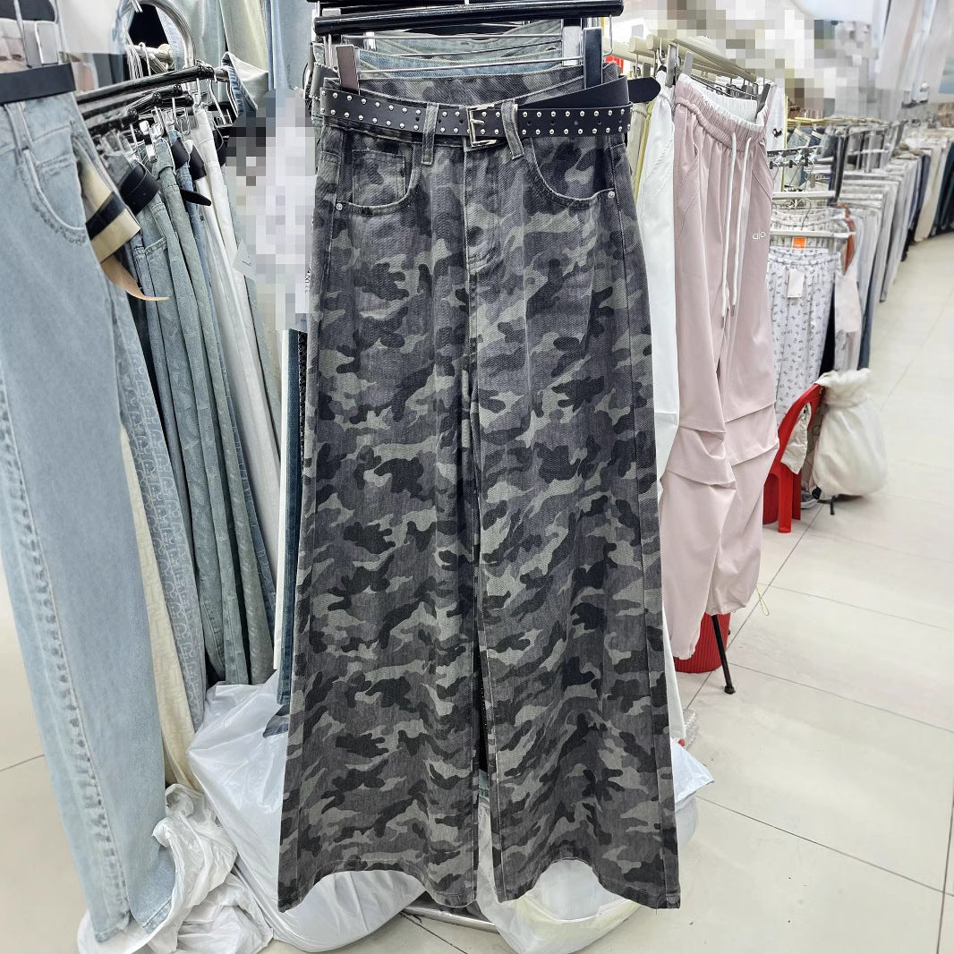 Design Sense Camouflage Cargo Pants High Waist Loose And Slimming Drape Sense