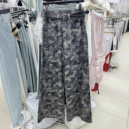 Design Sense Camouflage Cargo Pants High Waist Loose And Slimming Drape Sense