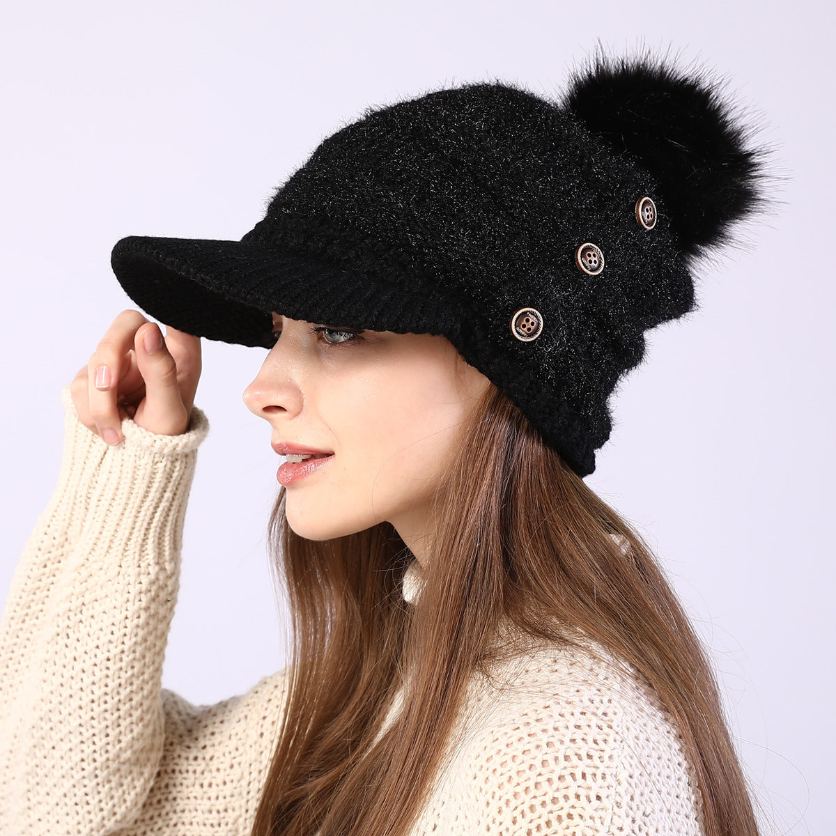 Warm Big  Ball Knitted Wool Hat