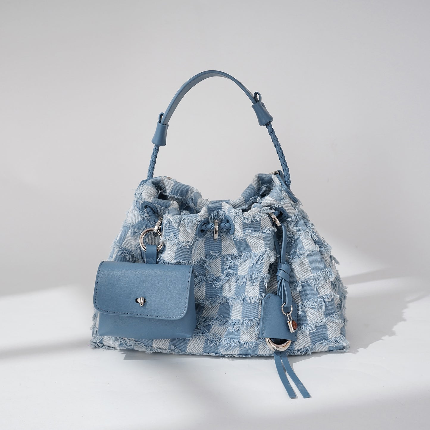 Højkvalitets One-shoulder Niche Førstelags Koskind Med Denim Underarms taske