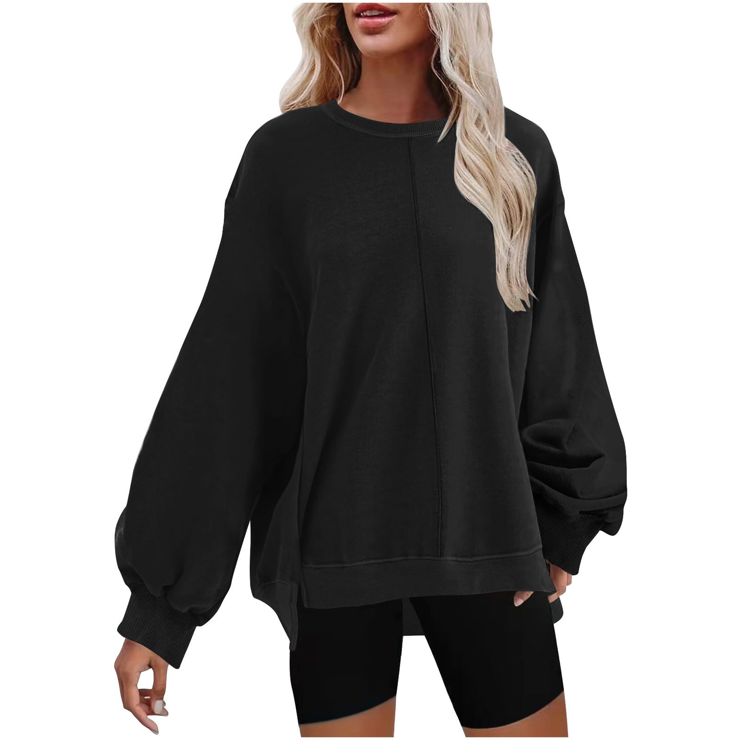 Solid Color Pullover Round Neck Long Sleeves Top For Women