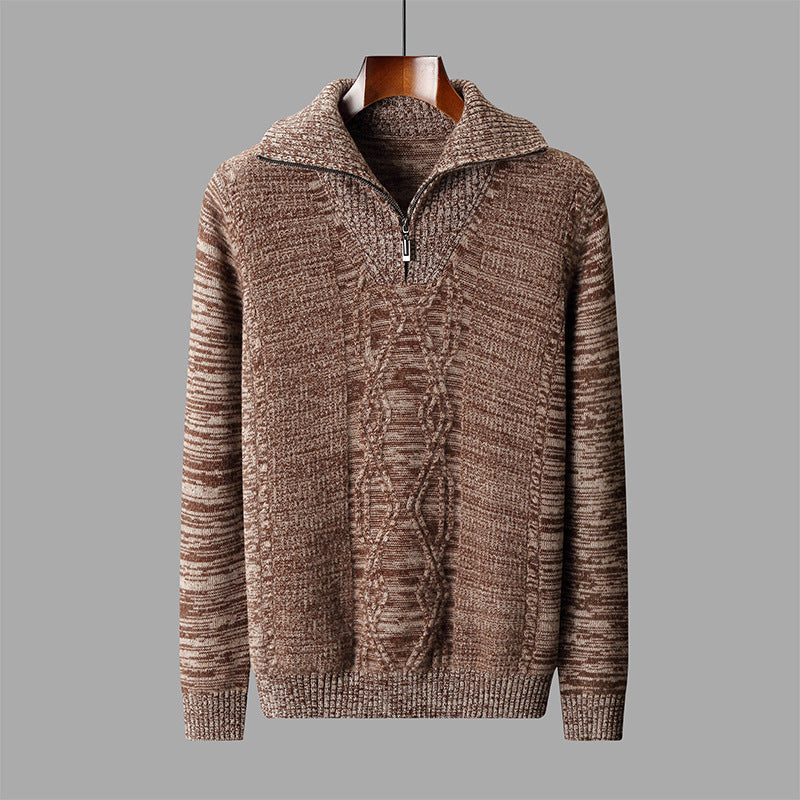 Men's Diamond-Pattern Sweater Casual Stand Collar Long Sleeves