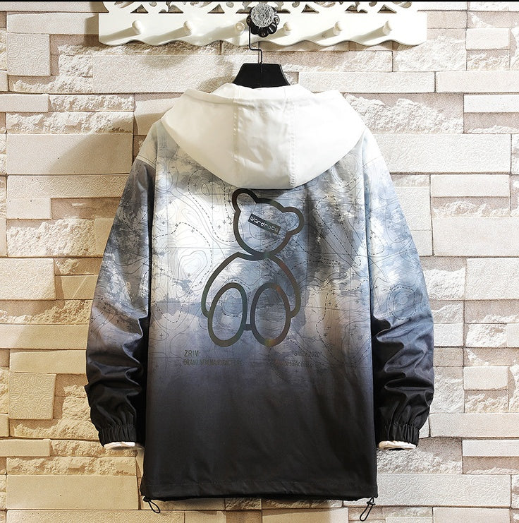 Large Size Hooded Jacket Jacket Men's Gradient Color Personality Top