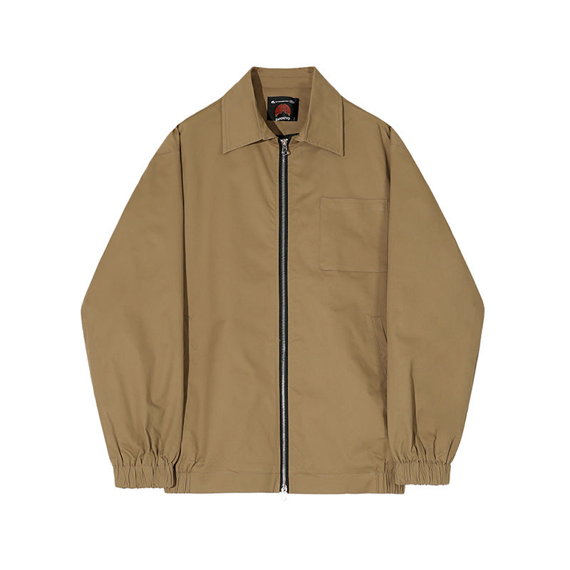 Men's Fashion Retro Solid Color Polo Collar Jacket