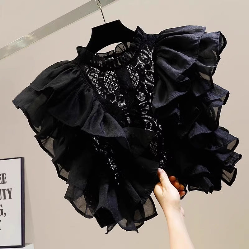 Fashion Hollowed-out Ruffled Design Blouse Women