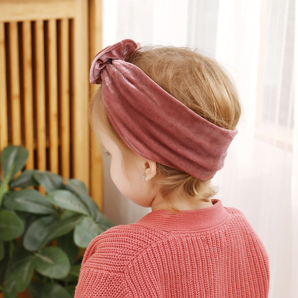 Baby Lace-up Gold Velvet Fat Bow Hair Band