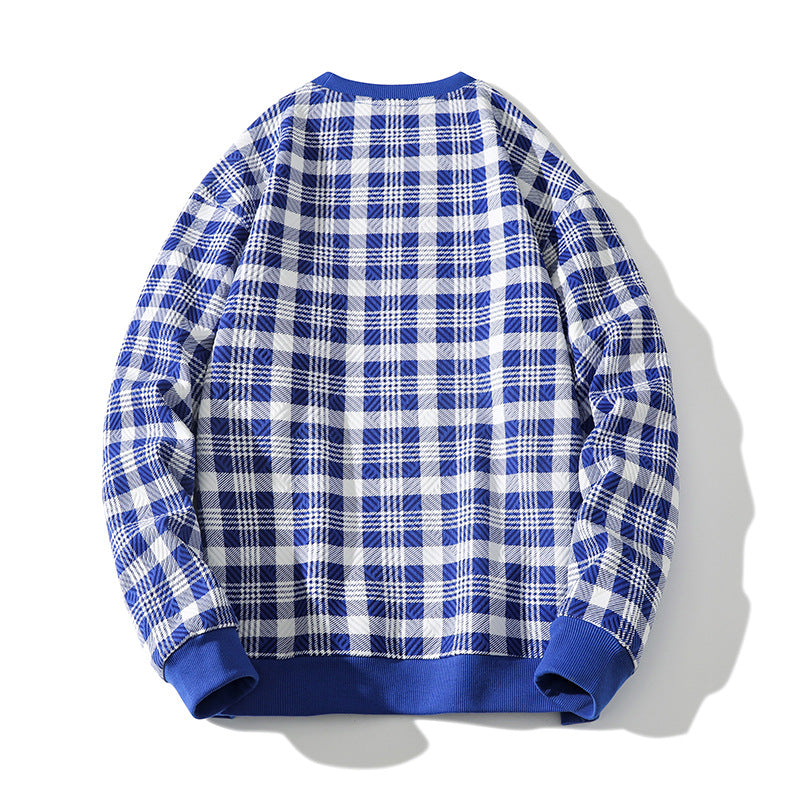 Plaid Sweater Round Neck Loose Long Sleeve Street