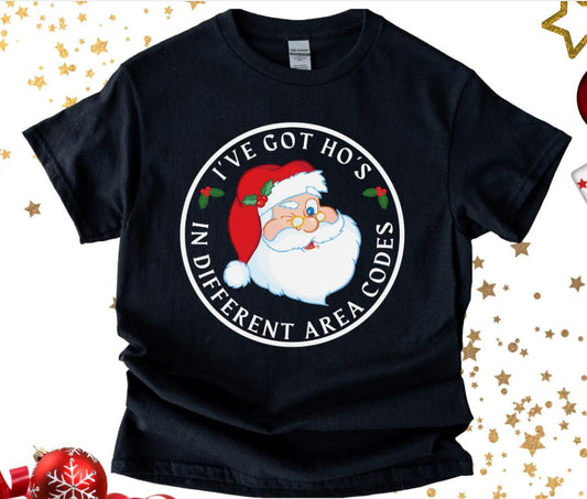 Women's Black Santa Print Short Sleeve