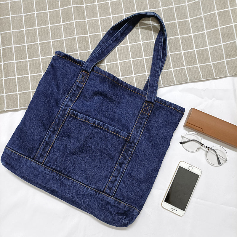 Japansk Enkel Retro Denim Blå Lærredstaske