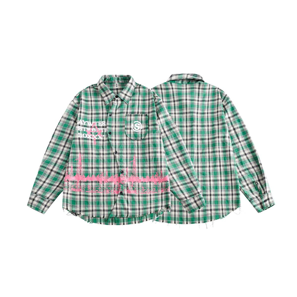 Japanese Trendy Plaid Stitching Shirt
