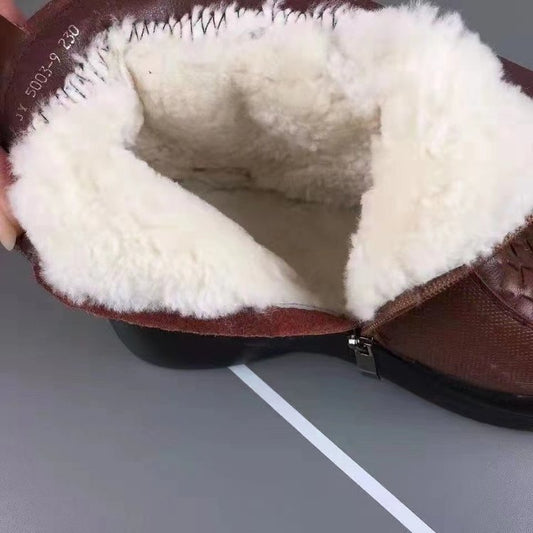 Womens Soft Leather Round-toe Soft-soled Fleece-lined Warm Boots