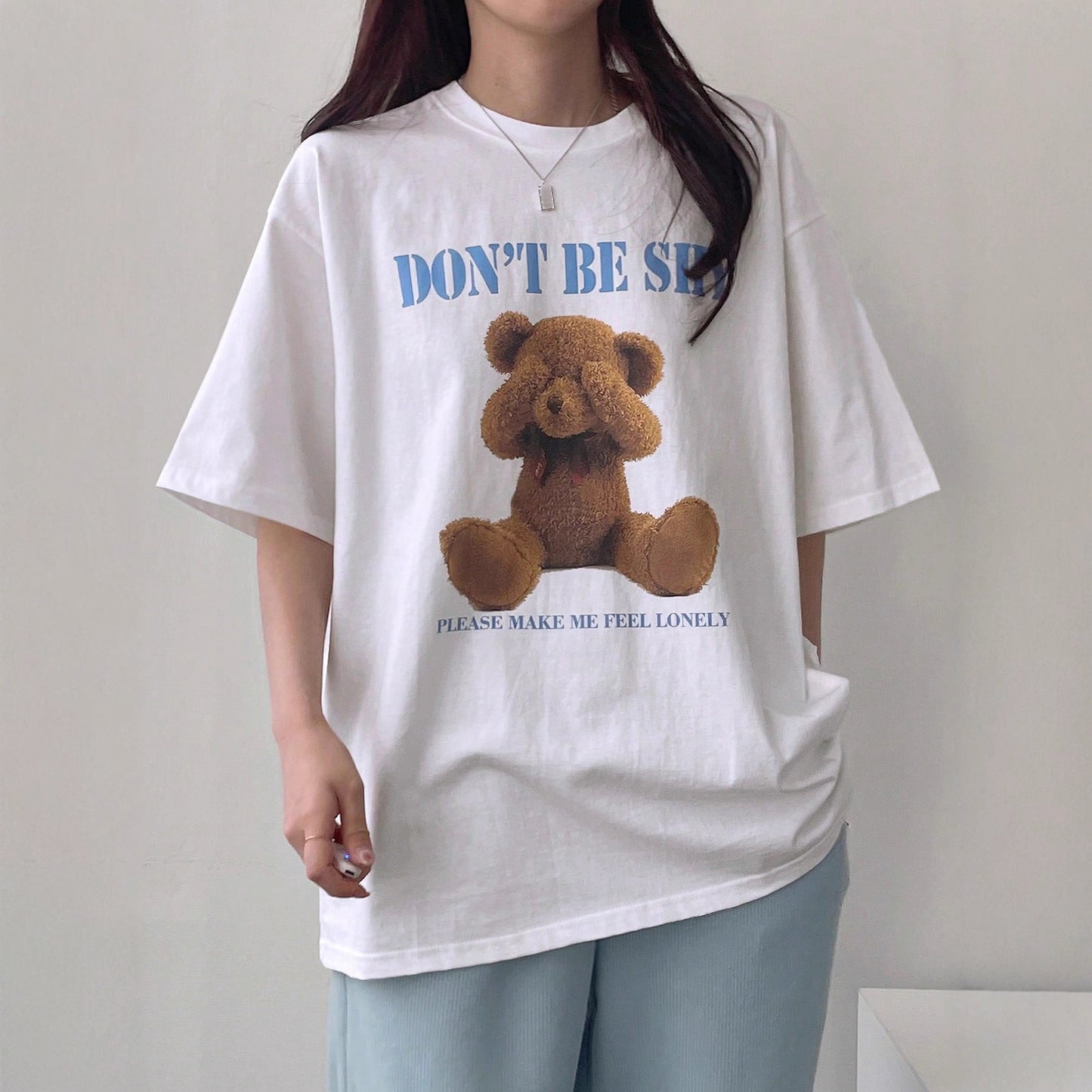 Loose-fitting Short-sleeve T-shirt With A Little Bear Print For Women Perfect For Summer