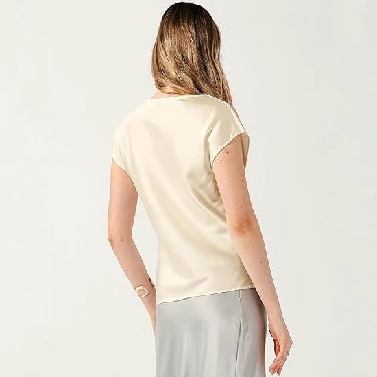 New Womens Slim-fit, Solid-color Casual Short-sleeve T-shirt With Batwing Sleeves