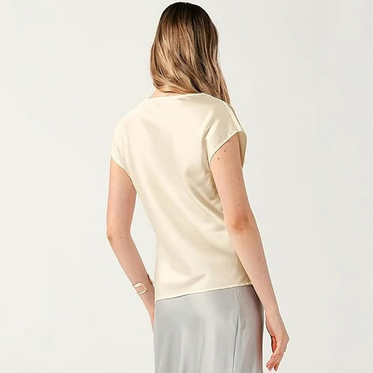 New Womens Slim-fit, Solid-color Casual Short-sleeve T-shirt With Batwing Sleeves