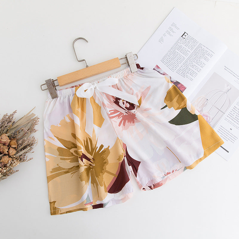 Shorts Thin Japanese Floral Draping Elastic Waist Pajama Pants