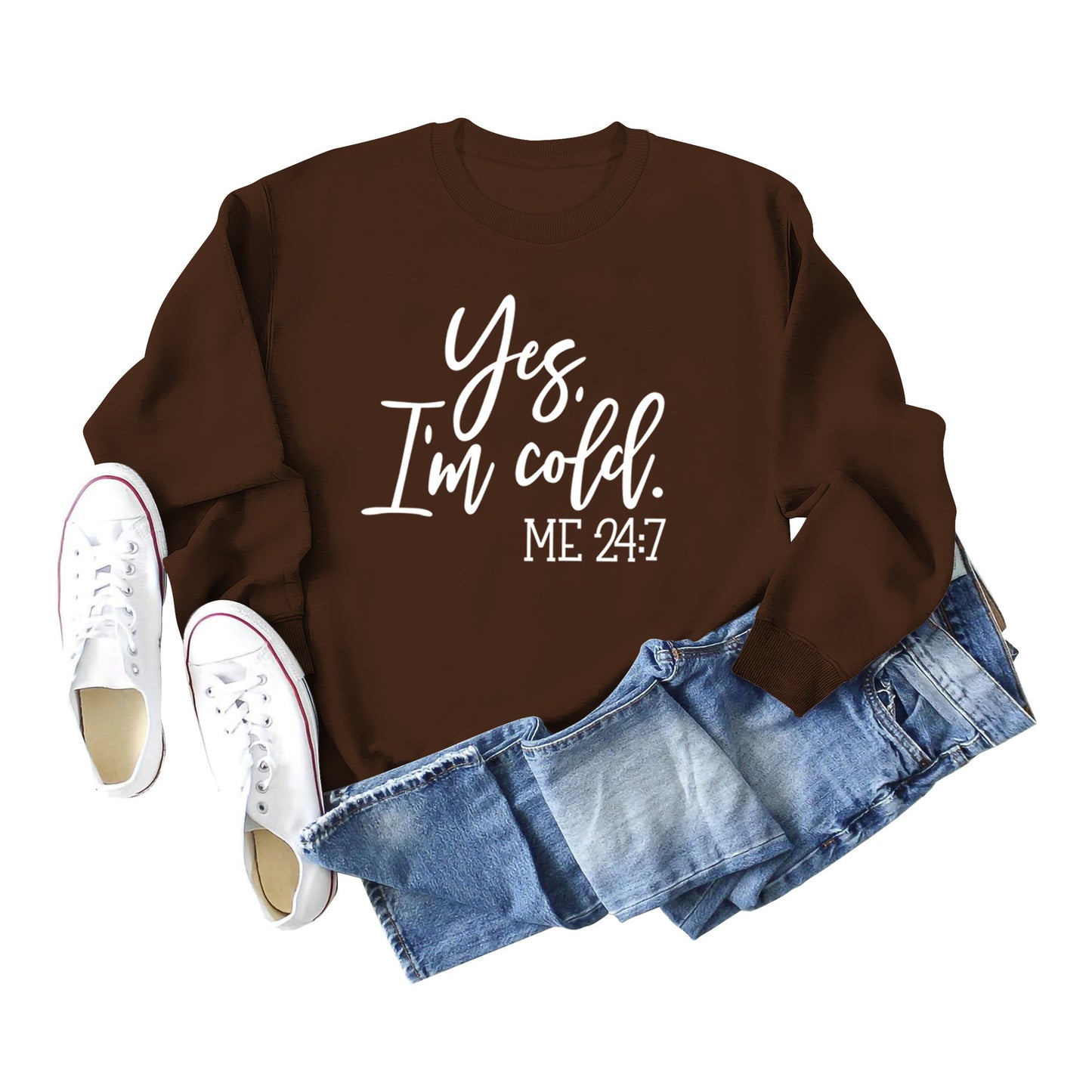 Sweatshirt med Bogstavprint, Rund Hals, Bomuld, Retro Fashion til Kvinder