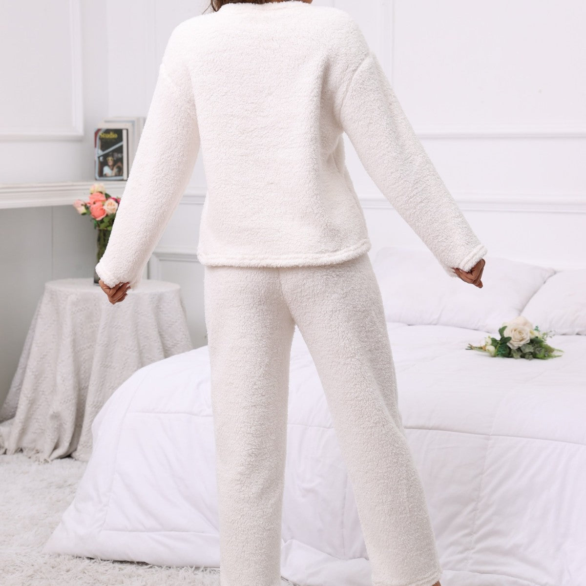 Embroidered Bow Long-sleeved Pants Two-piece Set For Casual Home Wear