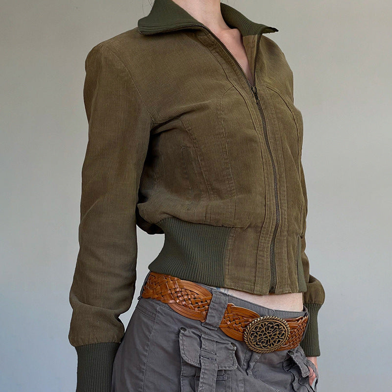 American-style Retro Solid Color Pocket Waist-tight Workwear Jacket