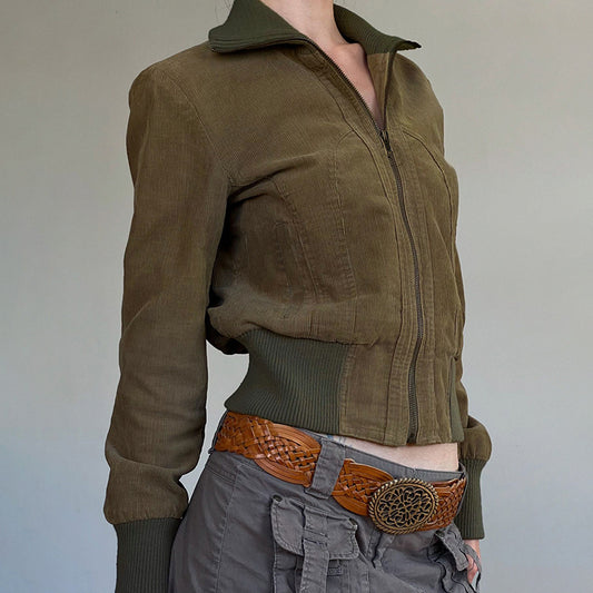 American-style Retro Solid Color Pocket Waist-tight Workwear Jacket
