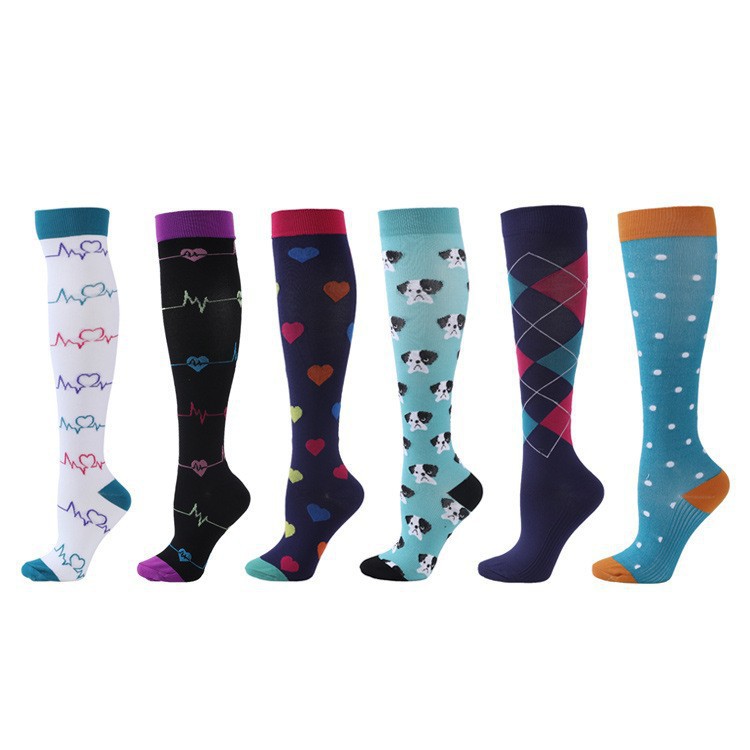 Combination Pattern Long Tube Sports Compression Stockings 6 Pairs