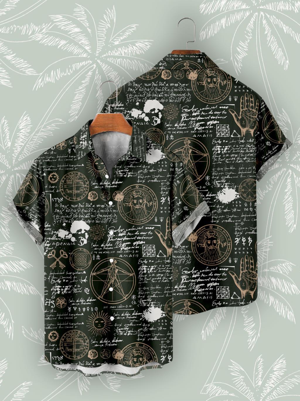 Casual 3D Digital Print Vintage Beach Shirt Men