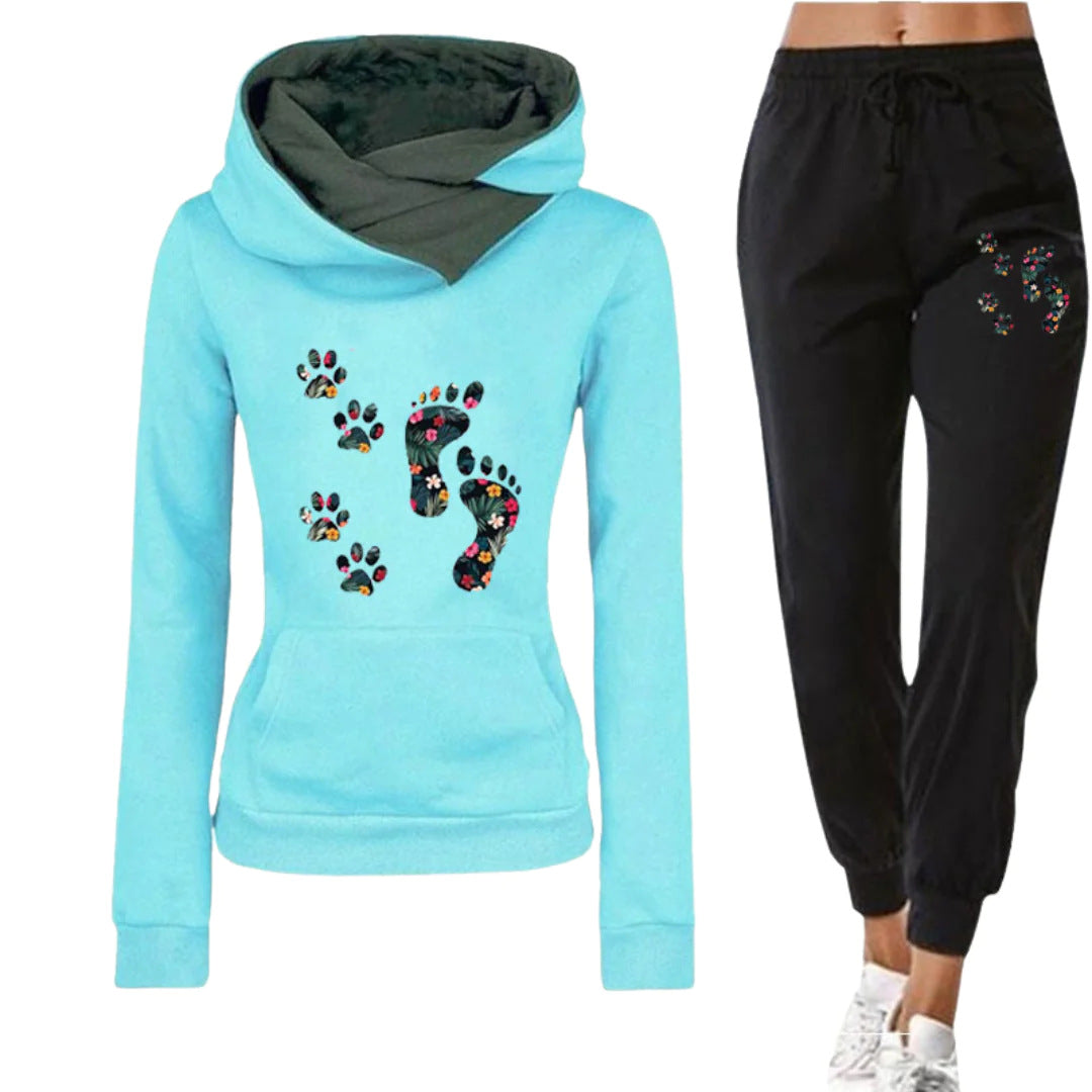 Leisure All-matching Hoodie Flower Big Feet Fun Women's Sweater Suit