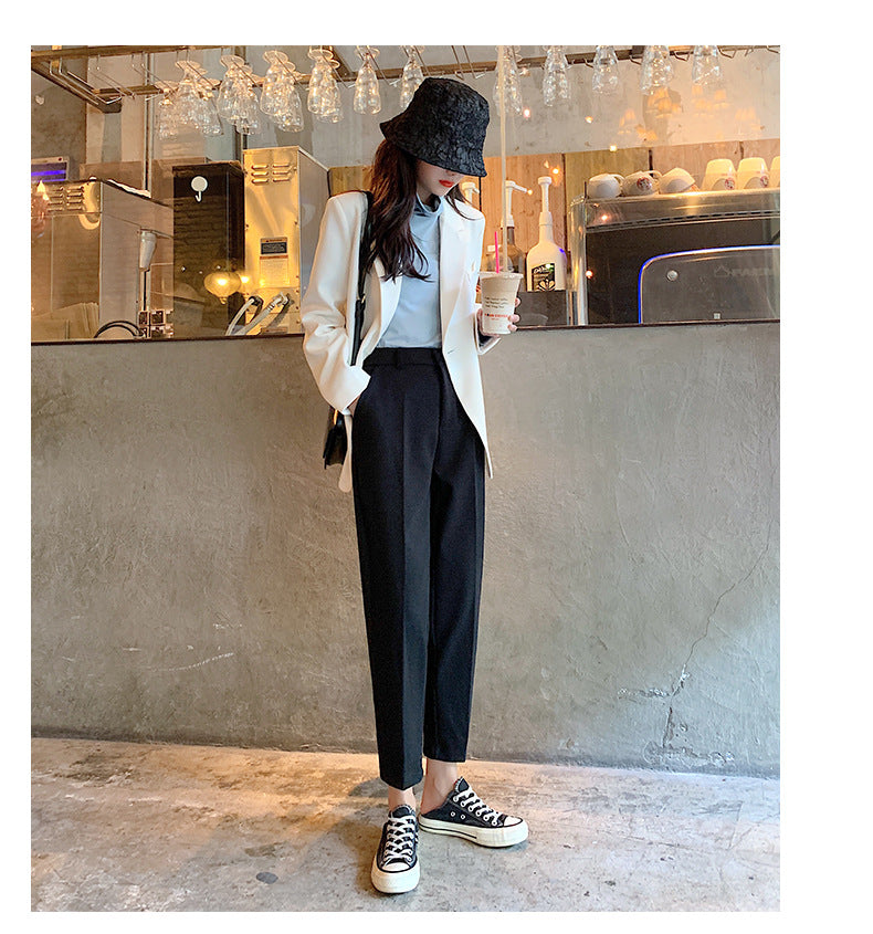 Autumn And Winter Women's High Waist Straight Tube Loose Cropped Suit Pants