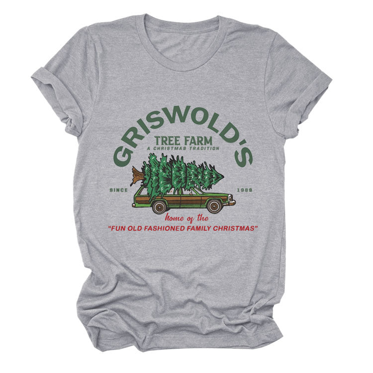 Christmas Tree Letters Fashion Short-sleeved Christmas Round Neck Women's T-shirt