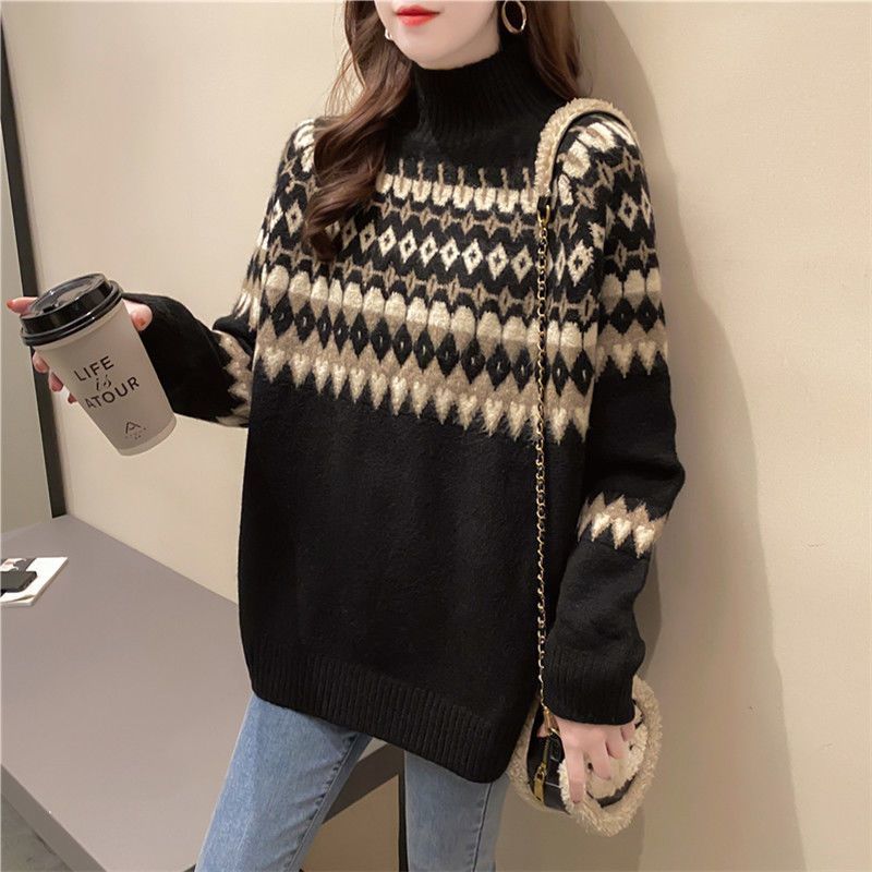 Women's Contrast Wool Sweater Outerwear Sweater