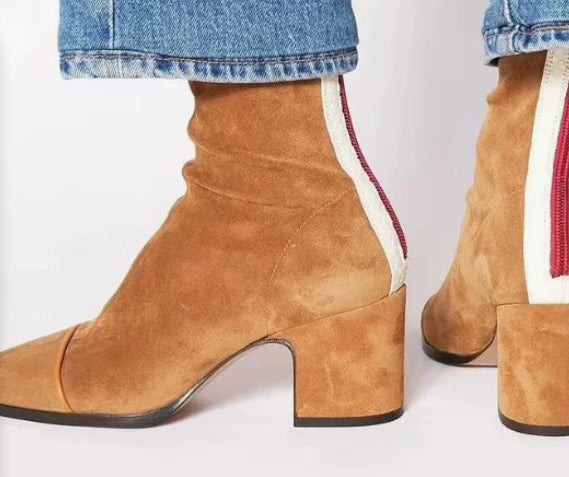 Winter Fashion High Heel Suede British Style Square Toe Women's Boots
