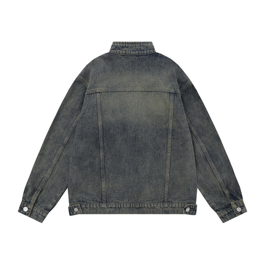Washed And Worn Zipper Pocket Denim Jacket