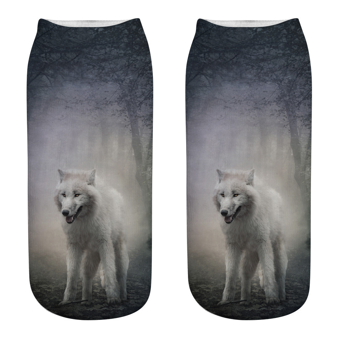 Printed Women's Socks Wolf Head 3D Printing Short Socks Creative Intention