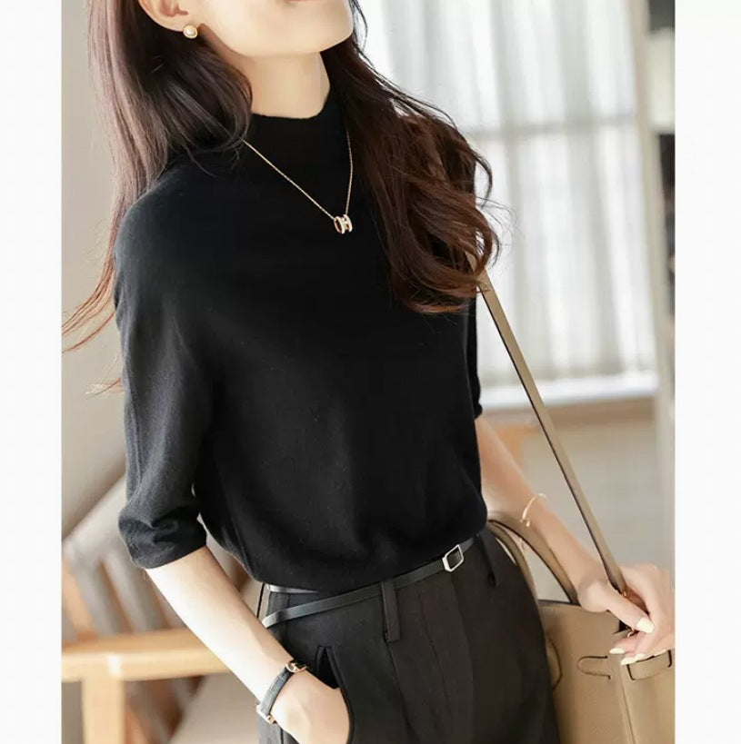 Women's Mid-sleeve Top, Base Layer, Thin Sweater