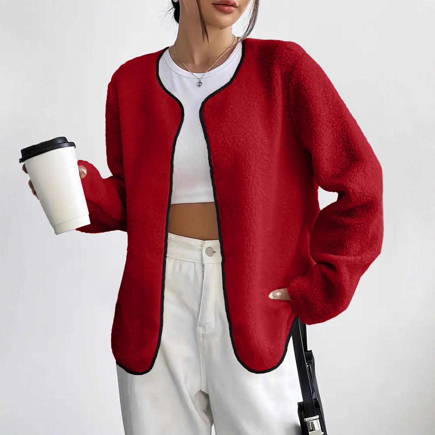 Moderigtig Casual Ensfarvet Cardigan Kort Jakke til Kvinder