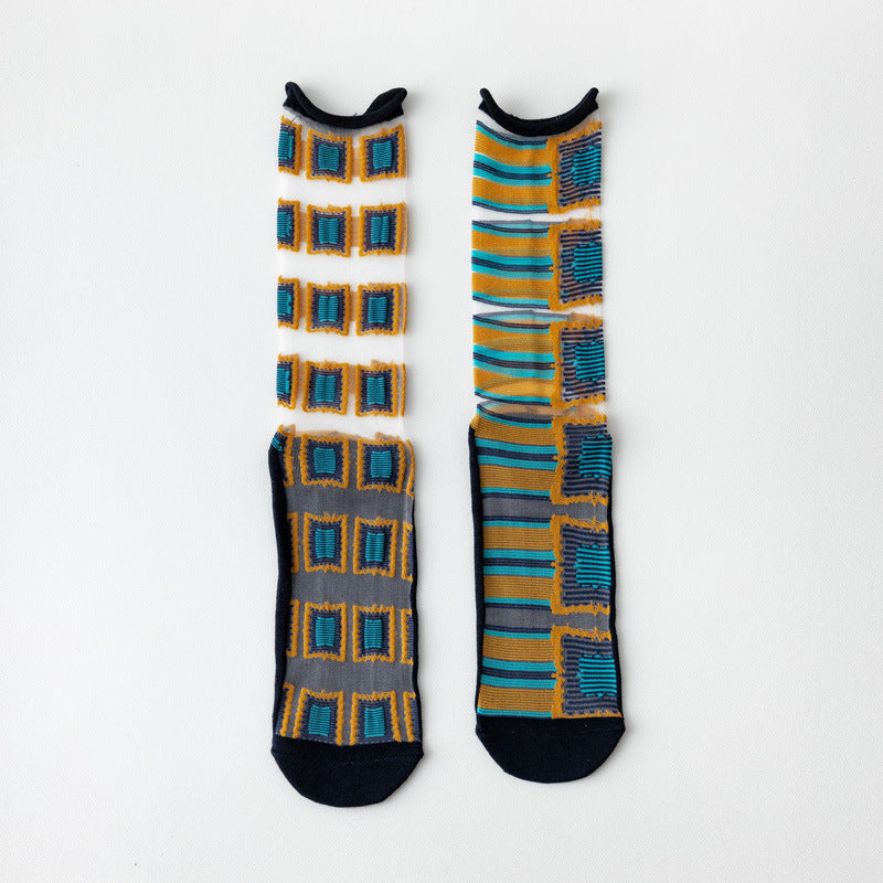Womens Glass-knit Asymmetrical Ruffle Ankle Socks