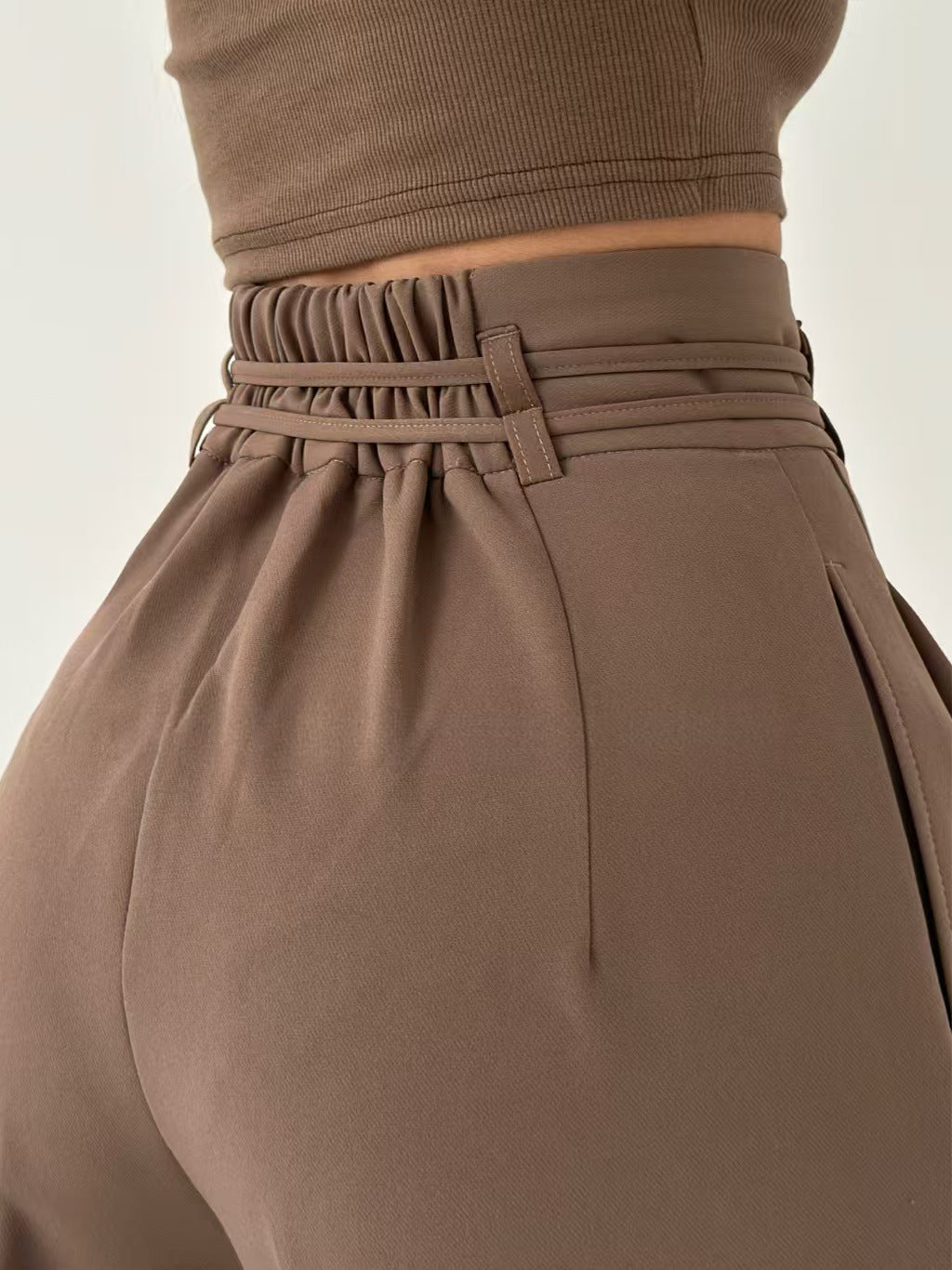 High Waist Lace Up Slim Fit Straight-leg Pants