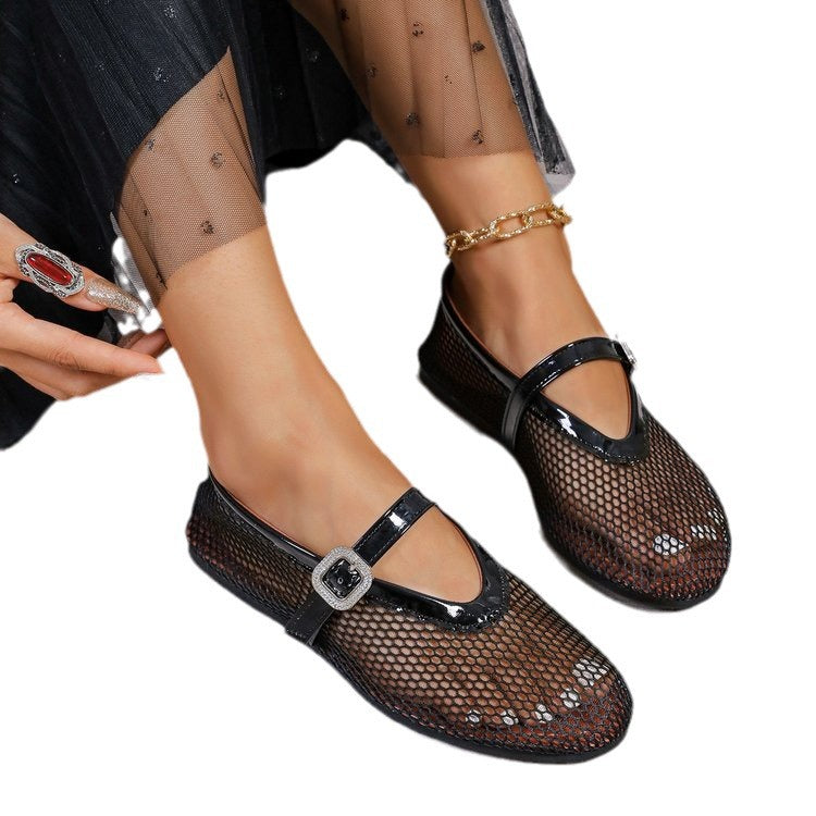 Round Head Rhinestone Buckle Mesh Hollow Out Women's Buckle