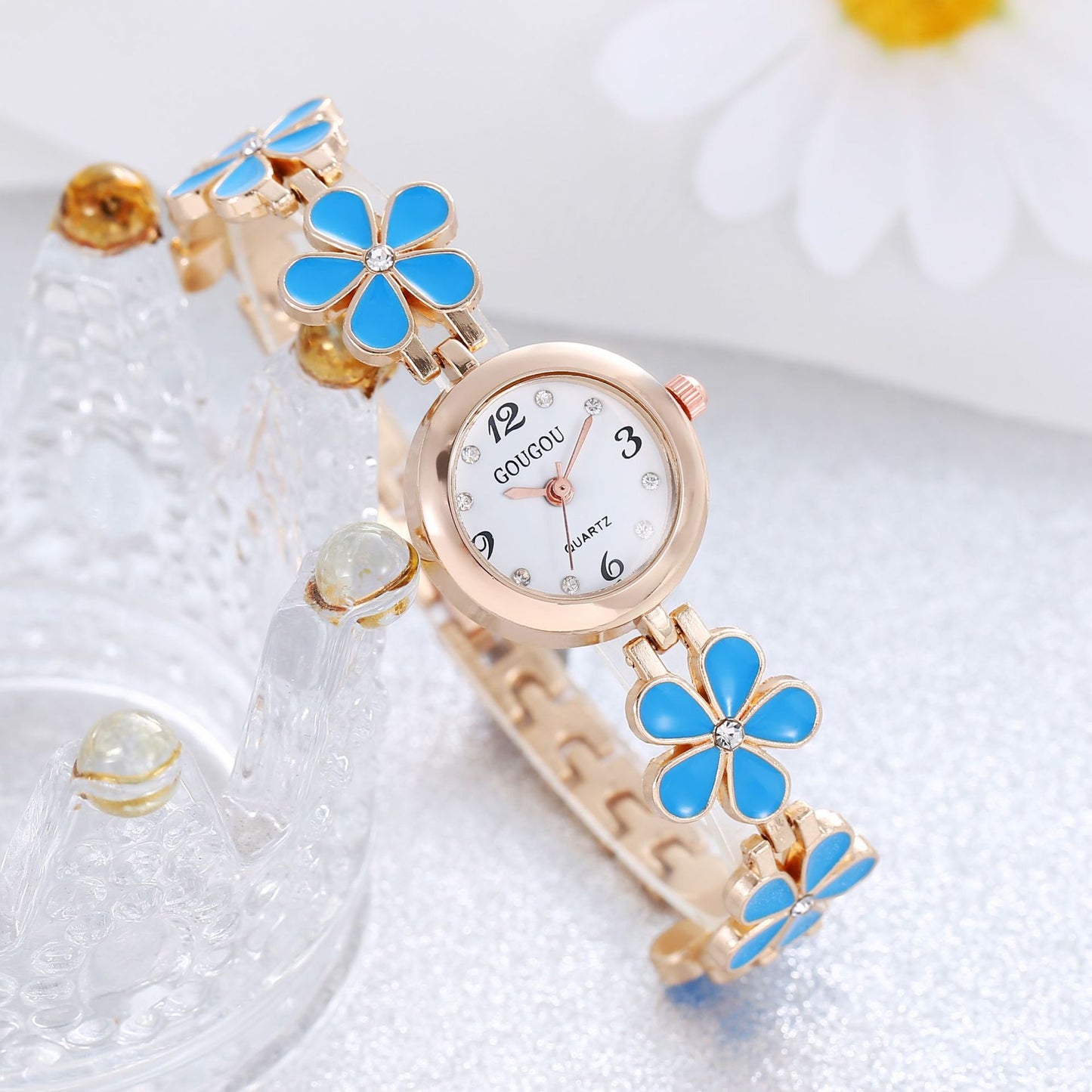 Damearmbåndsur Blomsterskive Armbåndssæt i to dele