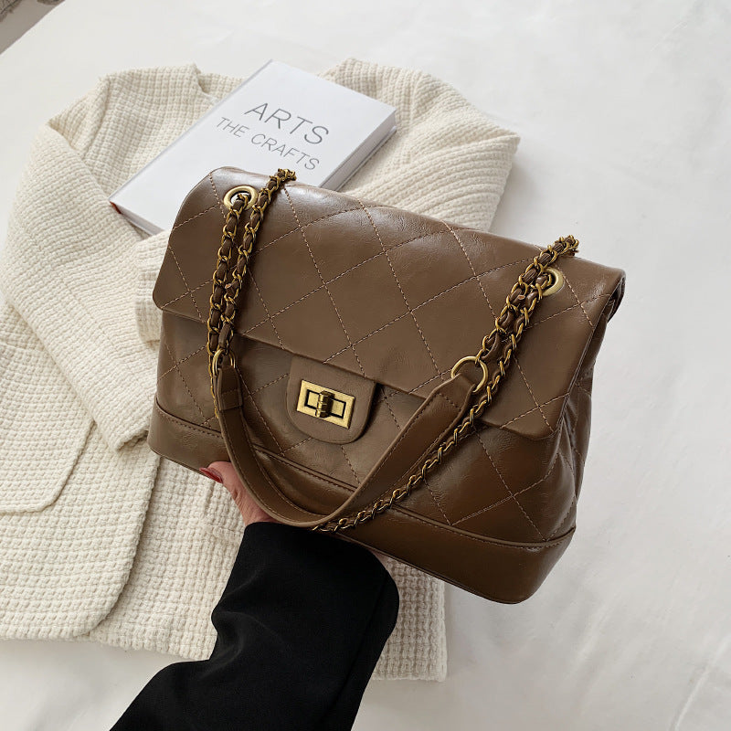 Winter Rhombus Personalized Stitching Shoulder Bag
