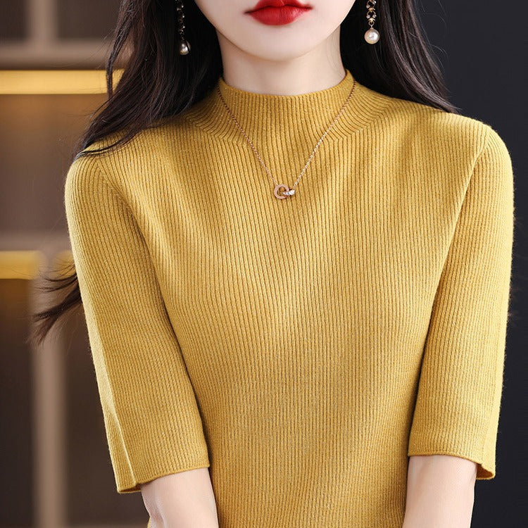 Spring New Half Turtleneck Half Sleeve Women's Bottoming Sweater
