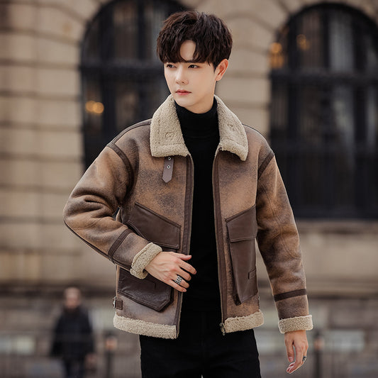Leather And Fur Casual Coat For Men